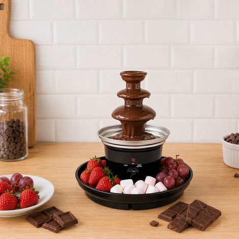 【Maison connectée】Fontaine de chocolat de 3 couches, 0,45 kg Fontaine de chocolat de fête avec plateau alimentaire et 5 fourchettes pour les fêtes d'anniversaire et les célébrations de mariage, noir (1/5)