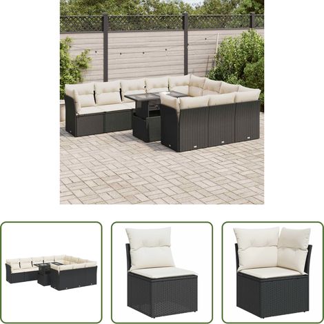 Gartenmöbel - 11-tlg. Garten-Sofagarnitur mit Kissen Schwarz Poly Rattan (1/5)