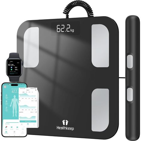 Balance Connectée Pèse Personne Impédancemètre Balance Digitale avec 8 Electrodes, Haute Précision, Composition Corporelle Complète avec 18 Données de Base, Écran LED, Grande Surface (1/5)