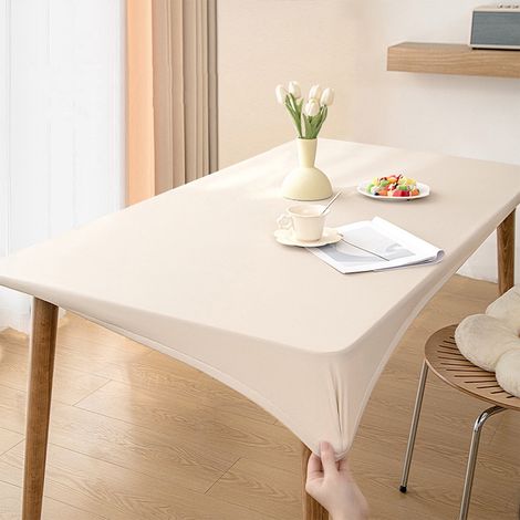 Tablecloth - P-U Elastic Edge Water-Resistant Wipeable Table Cover - For Kitchen Dining Table - 80x140 cm - Beige (1/5)
