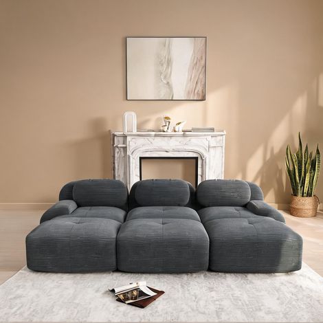 Sofa modulaire 3 places en velours côtelé gris ardoise avec 3 (1/5)