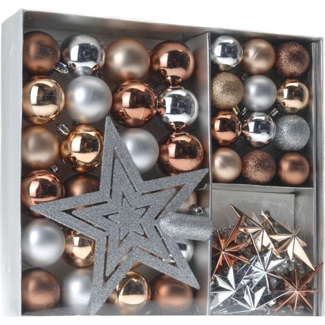 Kunststoff Christbaumschmuck 45 Teile Set - kupfer / silber - Shatterproof Weihnachtskugeln bruchsicher - Tannenbaum Weihnachtsbaum Christbaum Zierschmuck