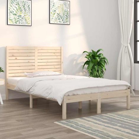 Cadre de lit 120 x 190 cm en pin massif avec tête de lit et sommier à lattes, sans matelas - PANGIVO (1/5)