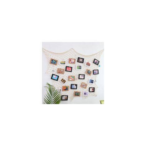 Cadre photo mural en filet de pêche, décoration photo murale beige, 1 × 2 m, avec pinces et clous (1/5)