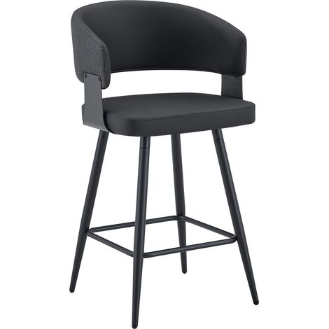 Silla alta tapizada moderna con respaldo y reposabrazos, PU negro, HOMVRA (1/5)