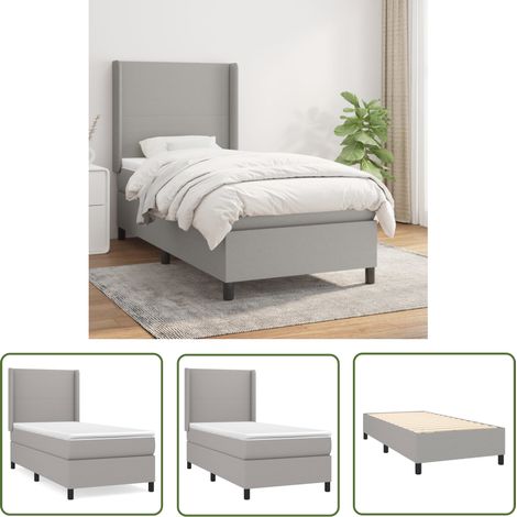 The Living Store Sommier à lattes de lit avec matelas Gris clair 90x200 cm Tissu - Lit Plateforme - Lit Double - Literie - Matelas À Ressorts Ensachés - Têtière Ajustable (1/5)