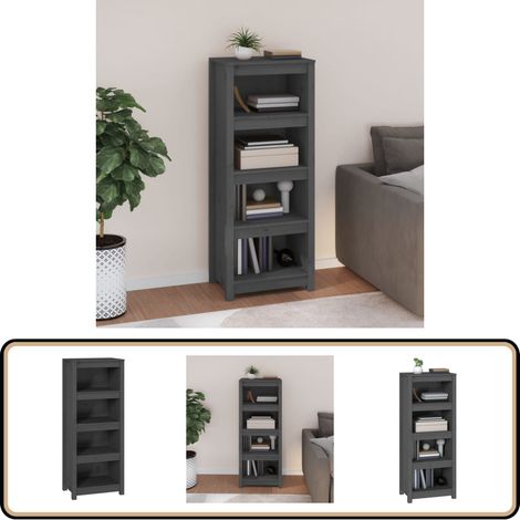 Bibliothèque Gris 50x35x125,5 cm Bois de pin massif - Bibliothèque - Meuble Rangement - Étagère - Armoire À Livres - Bibliothèque Bois (1/5)