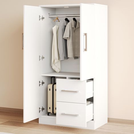 CHICFURN Armario ropero blanco 70x40x135 cm, 2 puertas, 2 cajones y gran almacenaje (1/5)