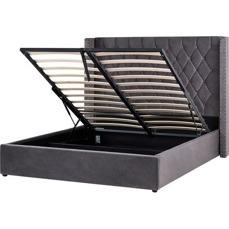 Ottoman Bed Velvet LUBBON 160 x 200 cm (EU King Size) Grey