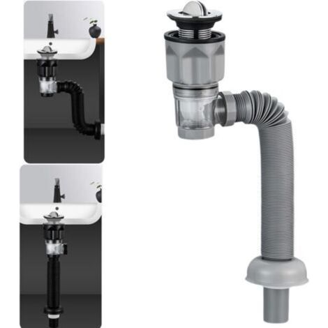 Gruppo di scarico per lavello con tubo estensibile e flessibile, antiodore, per fori da 1-1/4", 1-1/2" e 2" (design: a sportello)