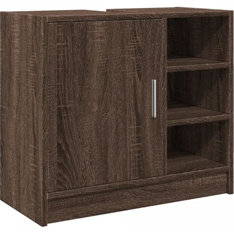 Armoire d'évier avec grand espace de rangement salle de bain 63 x 29 x 55 cm en bois d'ingénierie chêne marron