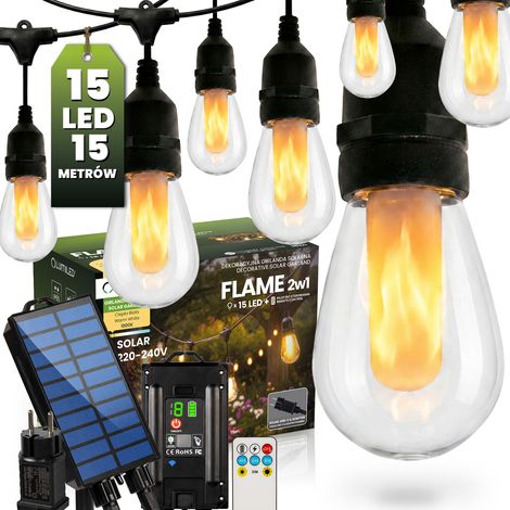 Guirnalda solar para jardín con 15 luces LED decorativas en forma de llama, 15 m, luz cálida de 1800 K, Lumiled (1/5)