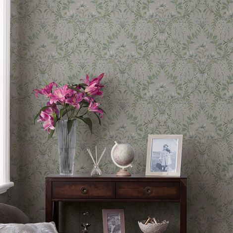 Papier peint intissé Laura Ashley Végétal Parterre Sage 1005 x 52cm Vert doux