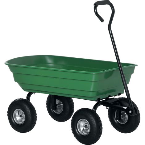 Gartenwagen, 100 l, 250 kg Tragkraft, 4 Luftreifen, Handanhänger für den Außenbereich, 108 x 52 x 100 cm, grüner Stahl