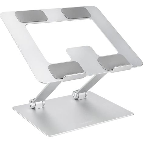 Ergonomischer, robuster und tragbarer Laptopständer, verwendbar auf einem Schreibtisch, verstellbarer Ständer, kompatibel mit allen Laptops bis zu 17,3 Zoll, silberfarben.