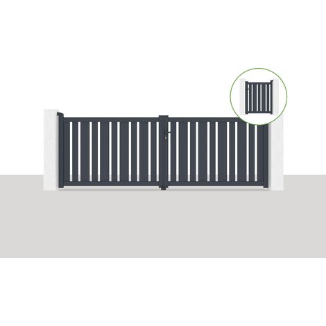 Pack portail battant VEYMONT 350x120cm + Portillon 1m VEYMONT H.120cm gris (1/5)