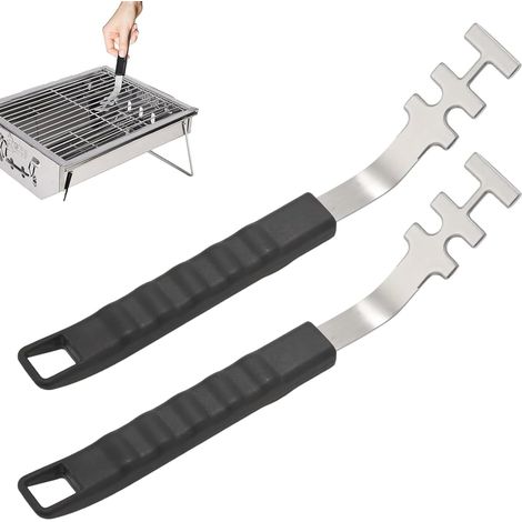 Lot de 2 Lève-Grille Acier Inoxydable 27cm Accessoire Barbecue Poignée Longue Camping