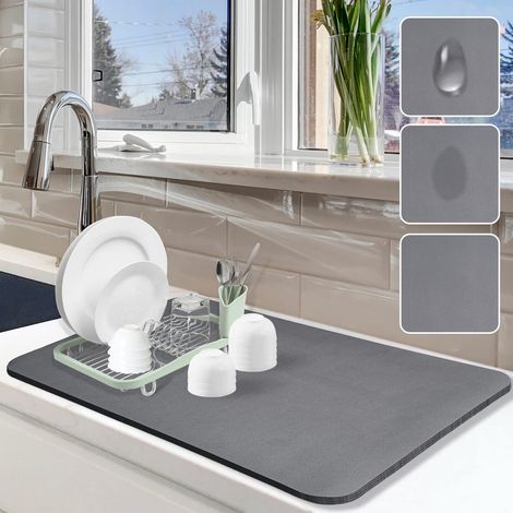 Tapis d'égouttoir à vaisselle pour comptoir de cuisine, 40,6 x 61 cm avec envers en caoutchouc antidérapant, anti-taches, anti-absorbant, tapis de séchage (1/5)