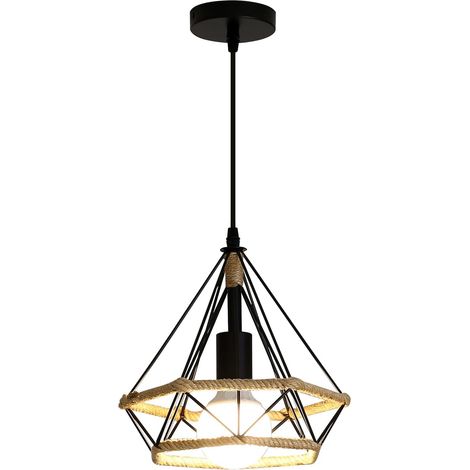 Wottes – Suspension luminaire industrielle E27 en fer noir – Abat-jour 25x25cm – Longueur câble 100cm ajustable – Pour chambres et salons