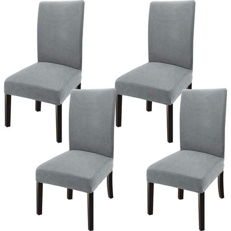 Lot de 4 Housses de Chaise Extensibles, Amovibles et lavables pour Salle à Manger, Maison, Restaurant, Banquet, Gris Clair (1/5)