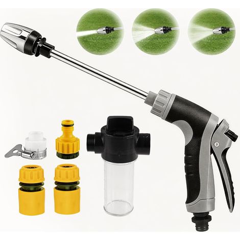 Pistolet de Nettoyeur Haute Pression, Pistolet Arrosage Haute Pression pour tuyau arrosage de Jardin, avec buse Réglable et Accessoirese, pour Voiture, Jardin et Terrasses (1/5)