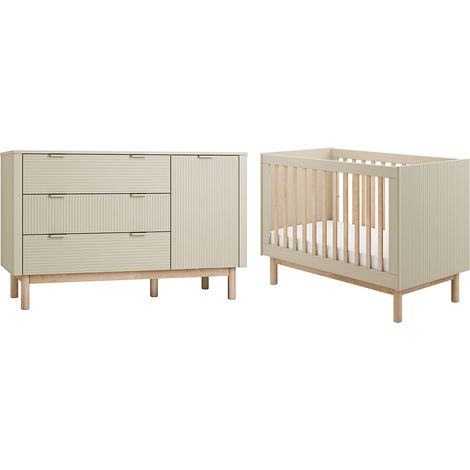 Lettino evolutivo 60x120 e Cassettiera a 3 cassetti 1 anta Pinio Miloo Champagne
