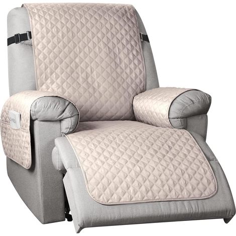 Housse De Chaise Fauteuil Relax 1 Pièce, Housse Inclinable pour Chaise à 1 Coussins Matelassé Protecteur De Meubles pour Chien avec Support Antidérapant Et Sangle (Beige) (1/5)