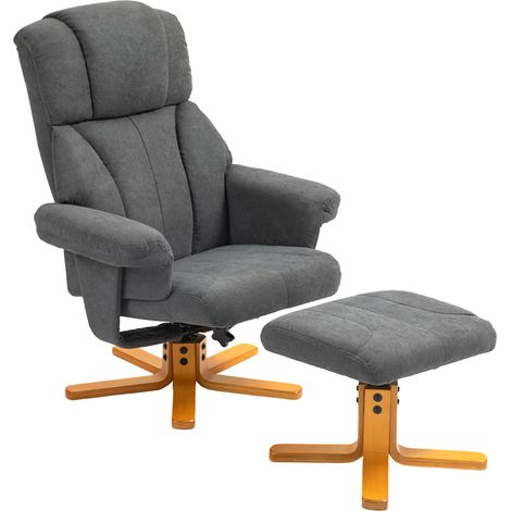 Poltrona relax con poggiapiedi, schienale reclinabile, seduta imbottita, 79x80x104 cm, grigio scuro