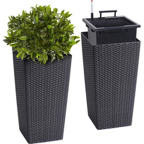 Maceta con sistema de autorriego, diseño duradero, color negro - 40,6 cm de altura (1/2)