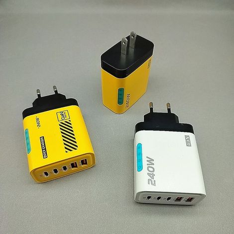 240-W-Schnellladefunktion für Smartphones, Ladegerät mit Kontrollleuchte, zwei USB- und PD-Anschlüssen, Mehrfach-Schnellladefunktion (gelb + weiß + schwarz) (1/5)