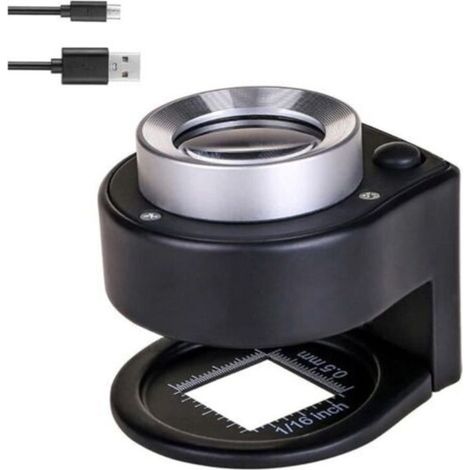 Loupe de bijoutier portable rechargeable avec 6 LED - Échelle pliable - Boucle oculaire pour l'examen optique des textiles, bijoux, pièces de monnaie et timbres (1/4)
