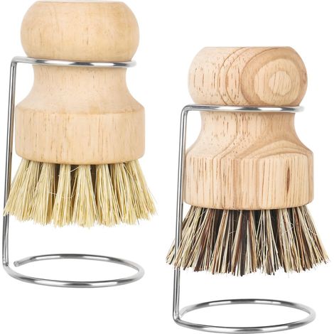 Lot de 2 brosses en bambou avec 2 grilles de drainage, brosse à vaisselle en bois pour vaisselle, poêles, éviers de cuisine pour laver la vaisselle, les casseroles, les poêles et l'évier (1/5)