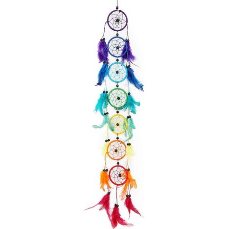 Regenbogen-Traumfänger mit 7 Chakren, rosa Ananas-Design – Handgefertigt im indischen Stil mit Perlen und Federn – Mehrfarbige, handgefertigte Wanddekoration im Boho-Stil (1/5)