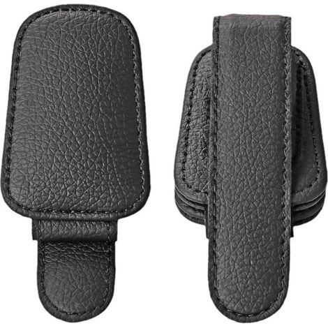 2-teiliger Auto-Sonnenbrillenhalter aus echtem Leder, Schwarz, Magnetischer Auto-Sonnenbrillenhalter, Sonnenblendenzubehör, Pi (1/4)