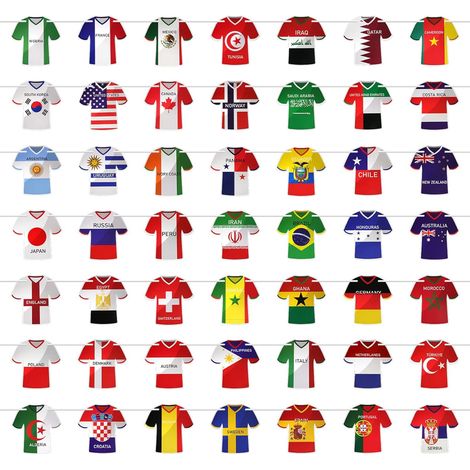 Décoration Coupe du Monde 2026, Drapeaux Style Maillot, Décoration Football Toutes les Équipes pour Ambiance Stade, Fan Zone, Bar et Fête à la Maison,Bannières de Maillots (1/5)