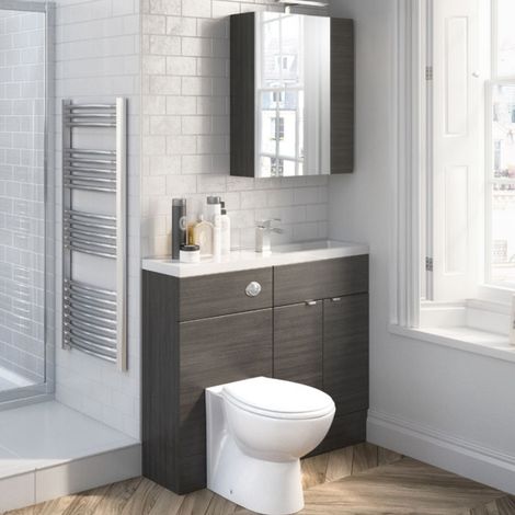 Hudson Reed Fusion Compact Vanity Unit 600mm Wide - Charcoal Black Woodgrain (1/4)