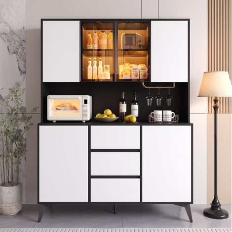 Küchenhochschrank 120 x 40 x 160 cm, LED-Vitrine, schwarz-weiß OKMYHOME (1/5)