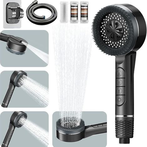 Pommeau de Douche Haute Pression,avec Bouton D'arrêt D'eau Pommeau de Douche Anti Calcaire avec Tuyau Douche 1.5M et Support de Douche (1/5)