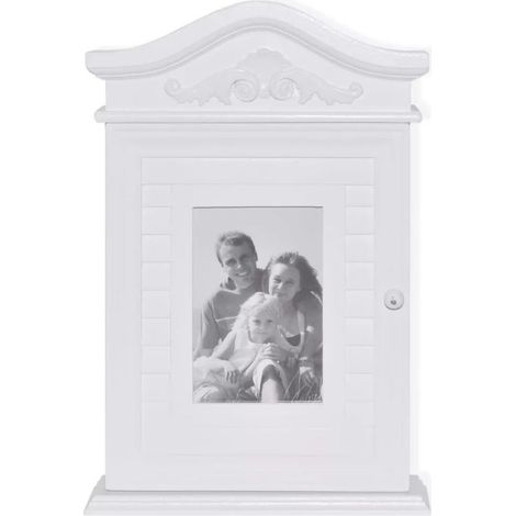 Étagère porte-clés 1 porte avec cadre photo pin massif blanc Frenchy (1/5)