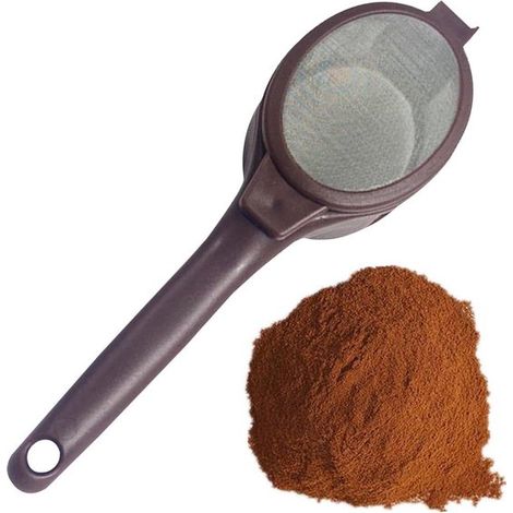 Cuillère filtre à café réutilisable avec poignée, filtre et petite passoire durable pour café en poudre et boissons, facile à nettoyer, marron, 1 pièce (1/5)