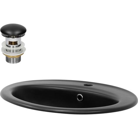 ML-Design Lavabo da Incasso in Ceramica Nero Opaco Ovale 570 x 485 x 195 mm Lavandino Moderno Lavamani con Foro di Scarico Troppopieno Piletta Sanitari Lavello Elegante per Bagno WC Ospiti Toilette (1/5)