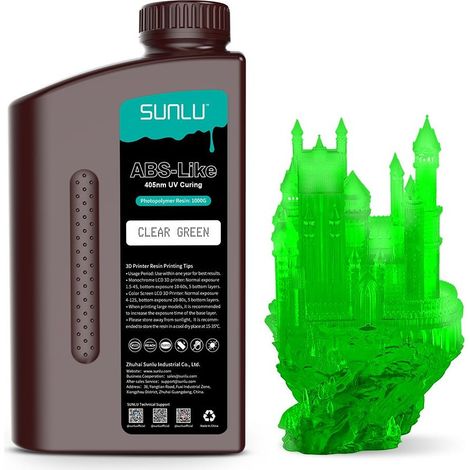 SUNLU Water Washable LCD UV-Curing Resin SUNLU Water Washable LCD UV-Curing Resin 1000g Clear Green
