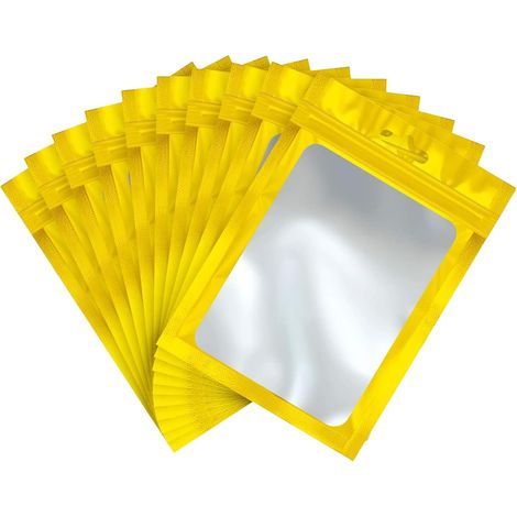 100 pièces de sacs d’emballage holographiques doré avec fermeture à glissière en aluminium, sacs étanches aux odeurs de 10x15 cm, sachets scellés pour bonbons, fermeture à scellage pour (1/5)