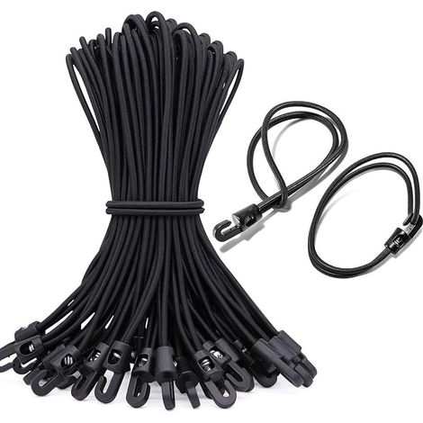Tendeurs Elastique avec Crochets 25cm,25 Pièces Tendeur Bache Épaisseur 4 mm,Multifonctionnel Tendeurs de Fixation,Noir Sangle Elastique avec Crochet pour Bannière,Tentes de Camping,Pavillon (1/5)
