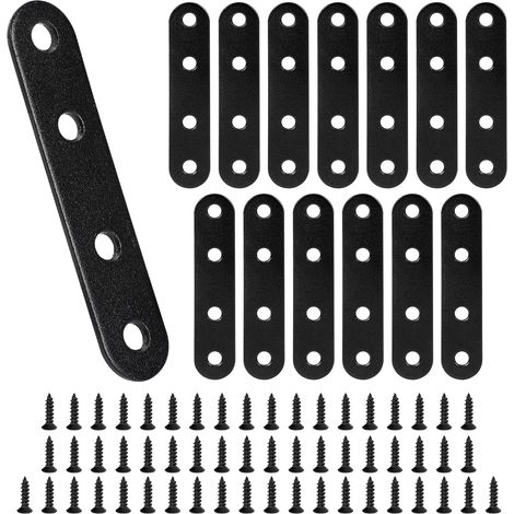 14 pièces de renforts plats droits noirs, plaques plates en acier inoxydable (2,99 x 0,63 pouces), plaque de réparation robuste pour joint de fixation avec 56 vis (1/5)