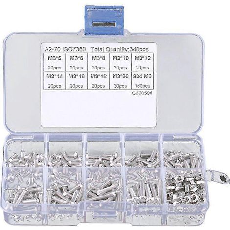 Assortiment de 340 vis à six pans creux sans écrous en acier (1/5)