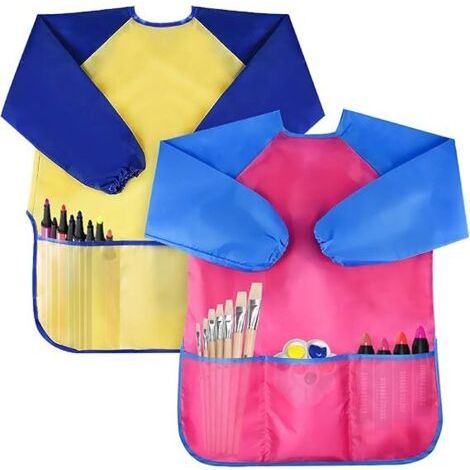 royaluxe-Lot de 2 tabliers d'art imperméables à manches longues pour enfants en bas âge avec 3 poches pour les enfants de 2 à 6 ans (1/5)