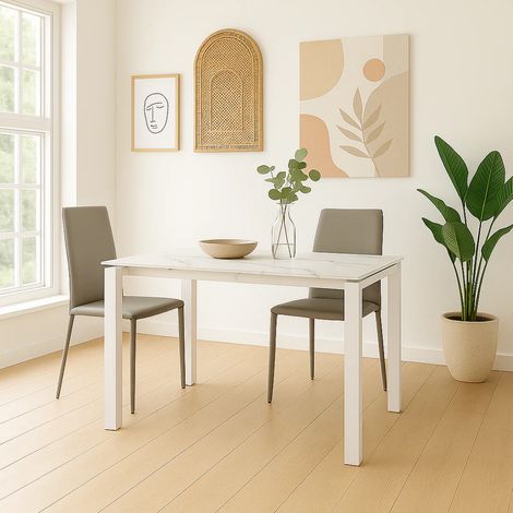 Task, Tavolo allungabile con top in Ceramica Marmo bianco (80cm X 120/170cm H. 75cm)  Duzzle (1/4)