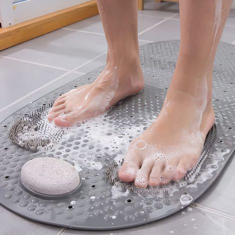 Alfombrilla de ducha antideslizante，Alfombrilla de baño con ventosas y masaje，Alfombrilla antideslizante para cabina de ducha，80x40cm，Gris (1/4)