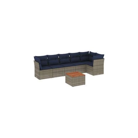 Salon de jardin 7 pcs avec coussins gris résine tressée (1/5)